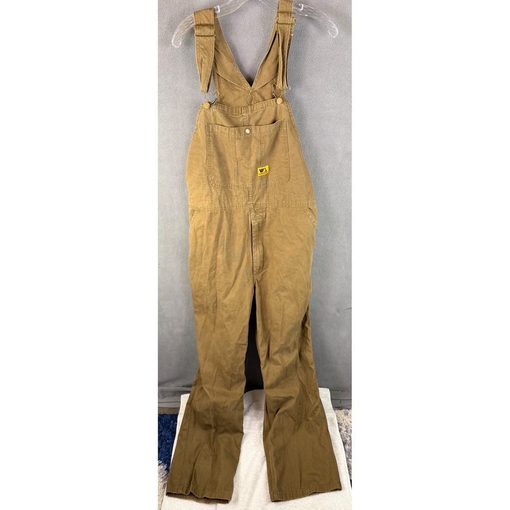 Wells Lamont Bib Overalls Mens XL Brown Utility‎ Pockets Carpenter Canvas Bibs